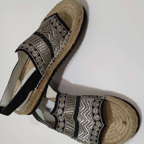 MIISTA LONDON silver black espadrilles 36 NEW - Picture 2 of 8
